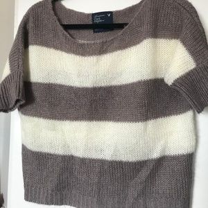 American Eagle Striped Short-Sleeve Sweater